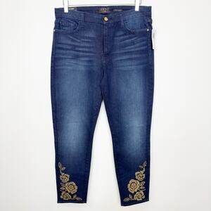 NWT Jen 7 For All Mankind Metallic Embellished Floral Ankle Skinny Jeans 12